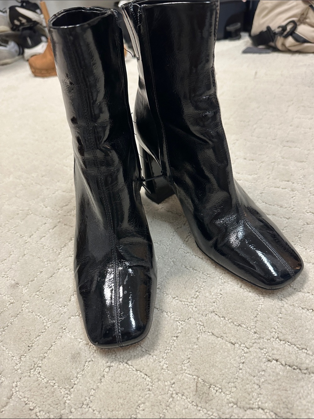 Sam Edelman Codie Black Patent Square-Toe Ankle Booties